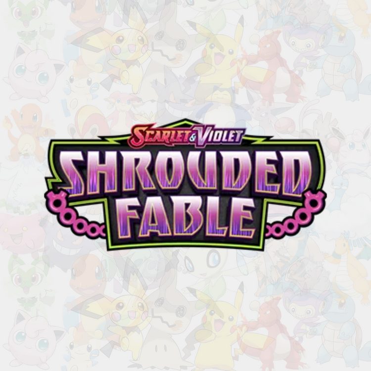 Scarlet & Violet Shrouded Fable-logga för Pokémon TCG i lila.