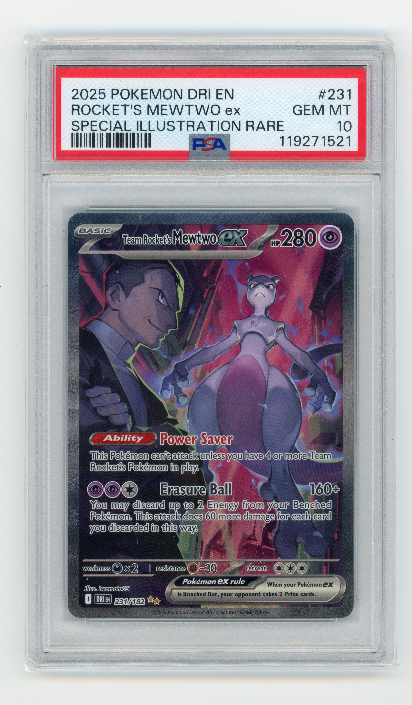 Rocket's Mewtwo ex - #231 PSA 10 - Pokémon Scarlet & Violet: Destined Rivals