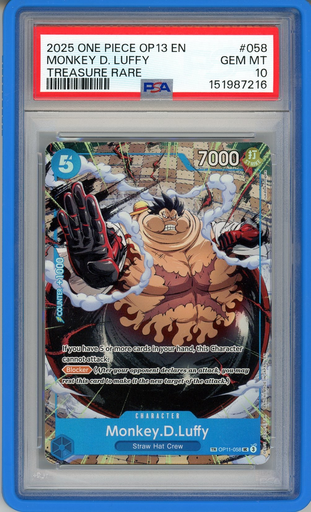 PSA 10 Monkey.D.Luffy 058 - CARRYING ON HIS WILL