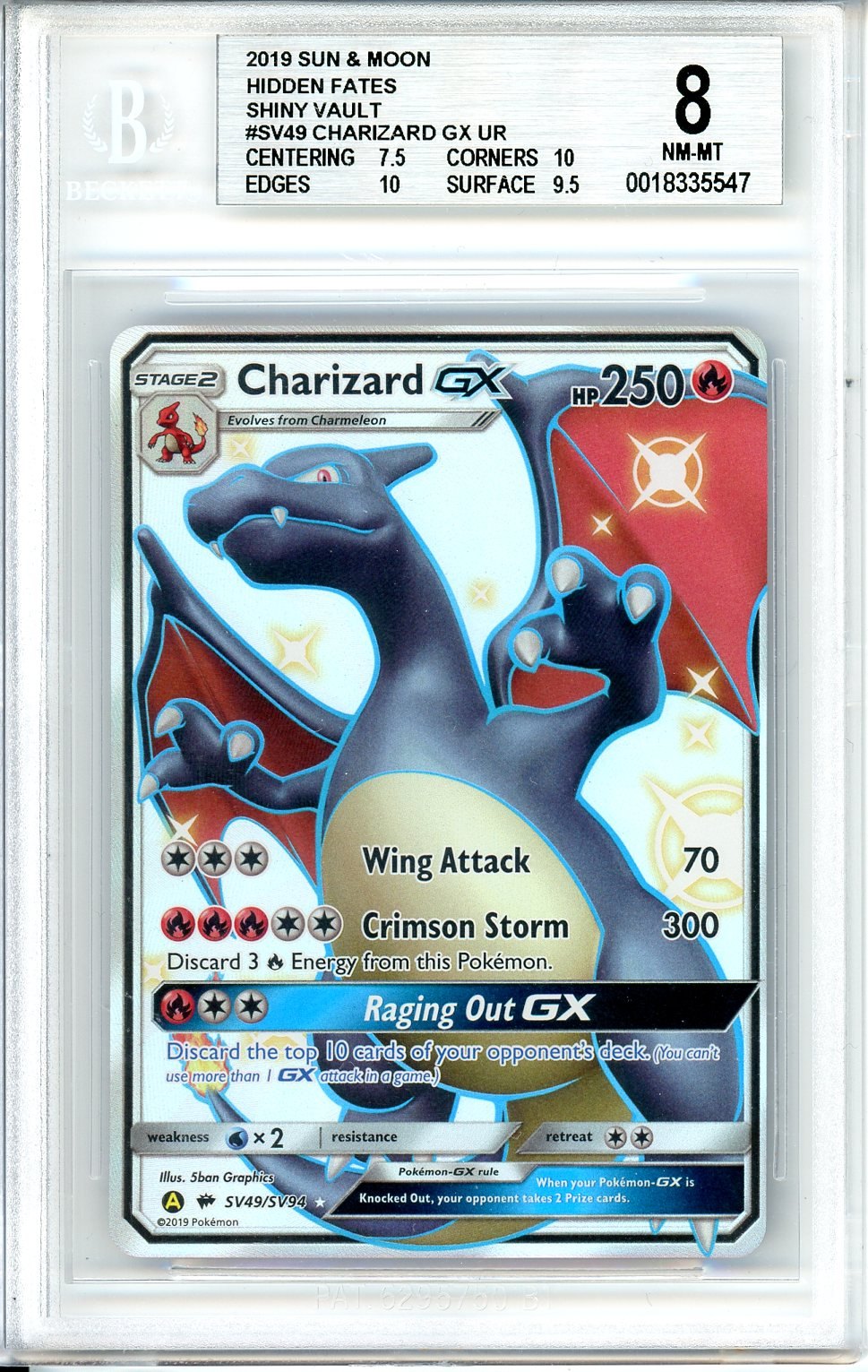 BGS 8 Charizard-GX SV49/SV94 - Hidden Fates Shiny Vault