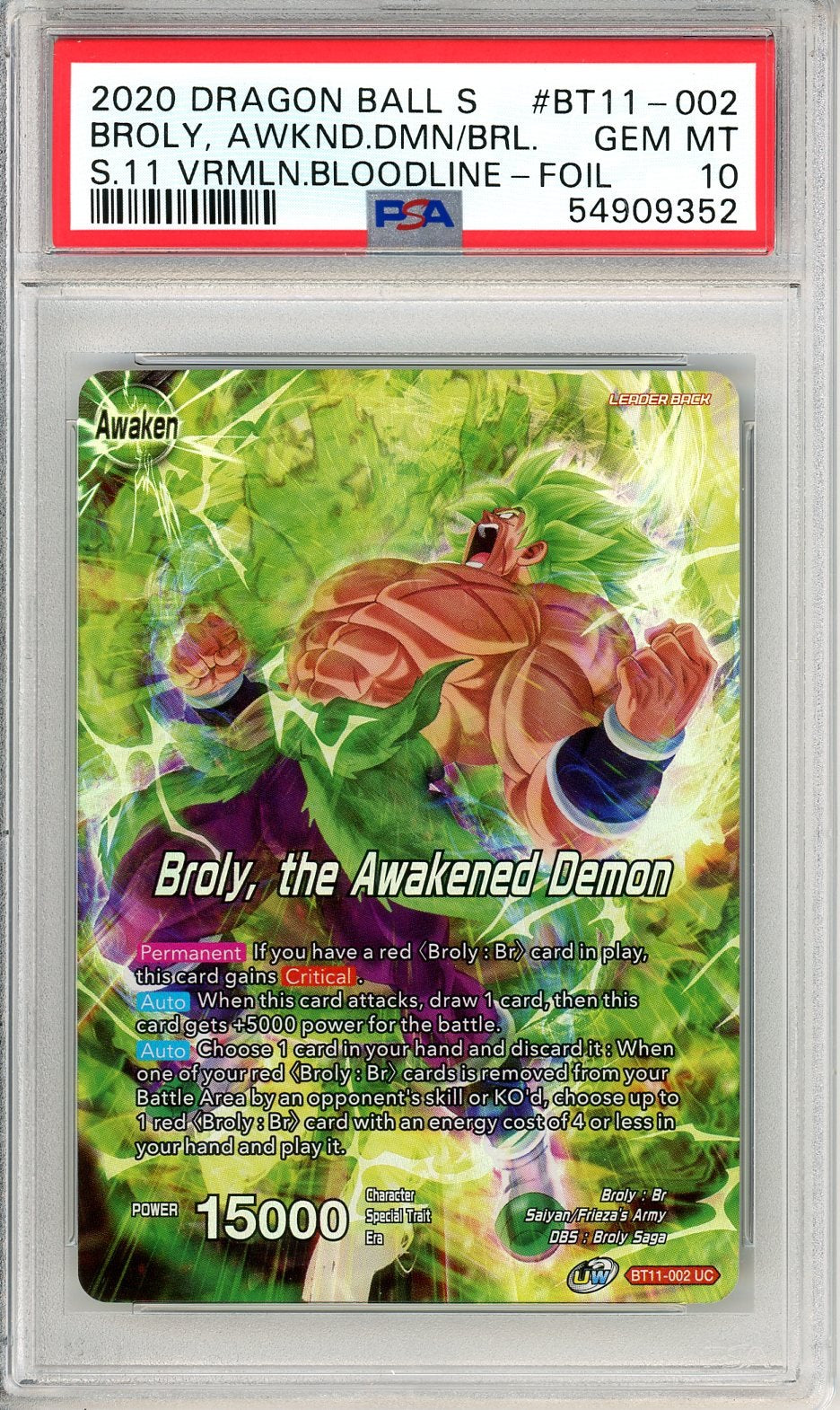 PSA 10 Broly, the Awakened Demon 002 - Vermilion Bloodline