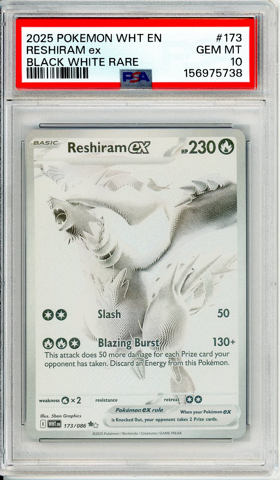 PSA 10 Reshiram ex 173/086 - White Flare