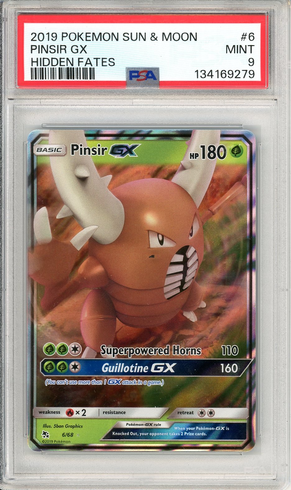 PSA 9 Pinsir-GX 6/68 - Hidden Fates
