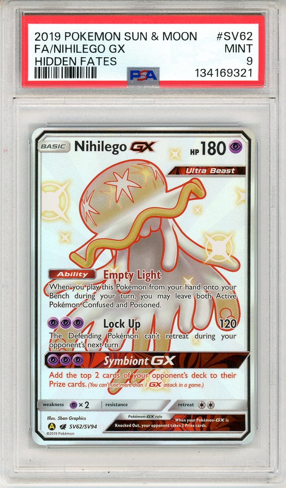 PSA 9 Nihilego-GX SV62/SV94 - Hidden Fates Shiny Vault