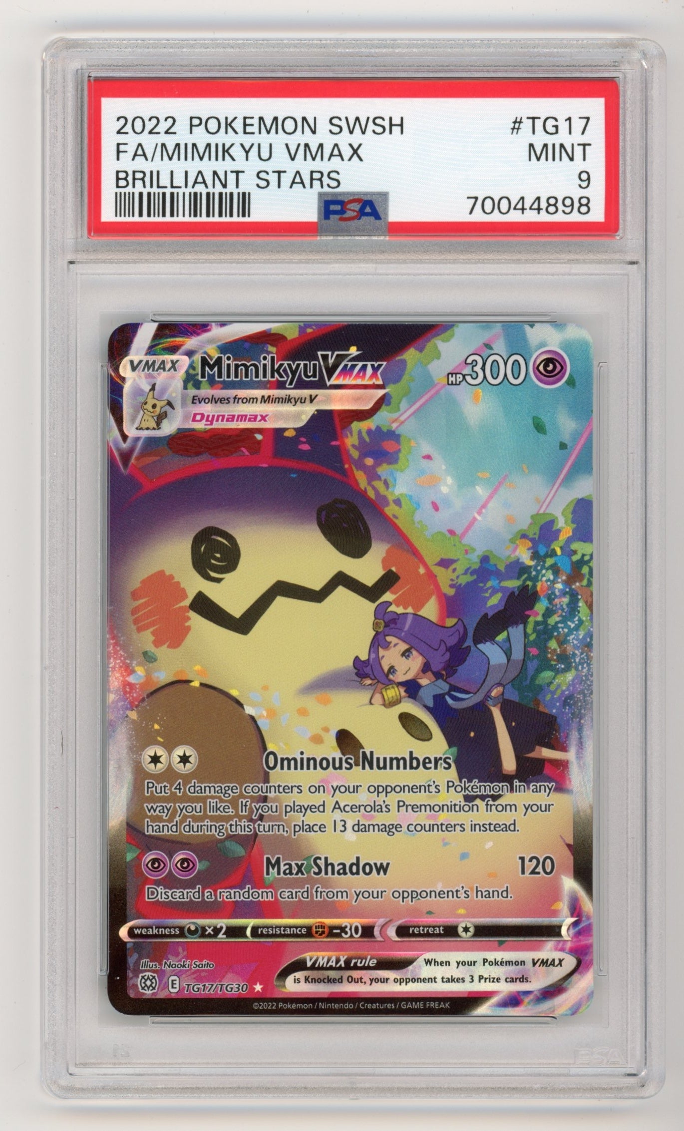 Mimkyu VMAX - #TG17/TH30 PSA 9 - Pokémon Sword & Shield: Brilliant Stars