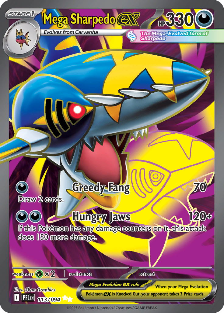Mega Sharpedo ex - #113/094 - Pokémon Mega Evolution - Phantasmal Flames
