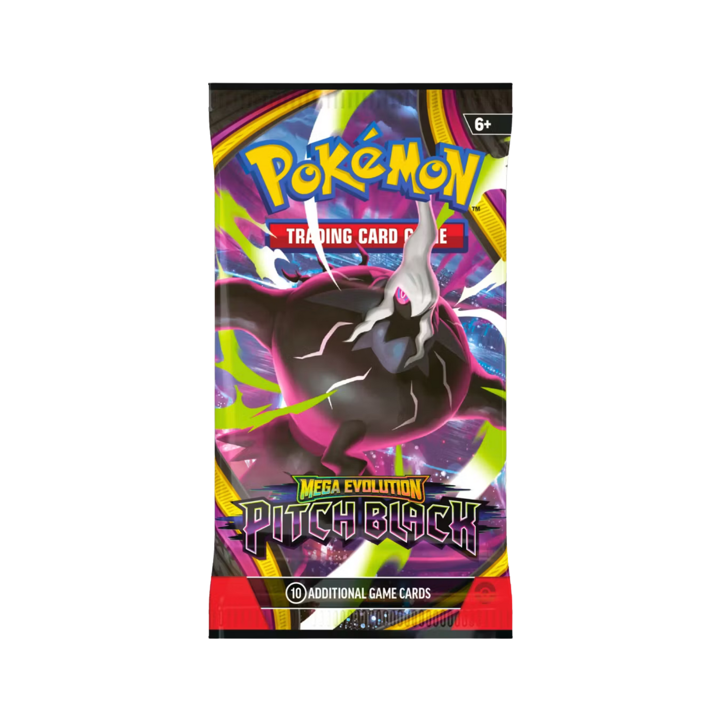 Pokémon Mega Evolution Pitch Black Booster Pack med random artwork från fabriksförseglad Booster Box.