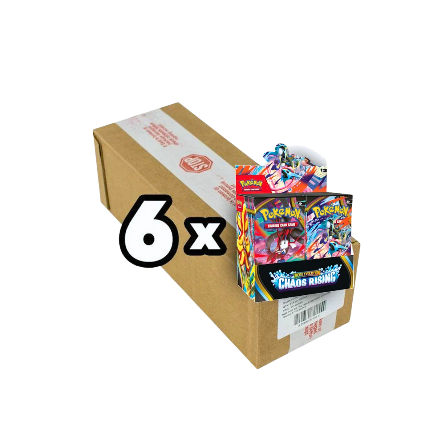 Pokémon Mega Evolution Chaos Rising Booster Box Sealed Case med 6 fabriksförseglade Booster Boxes.
