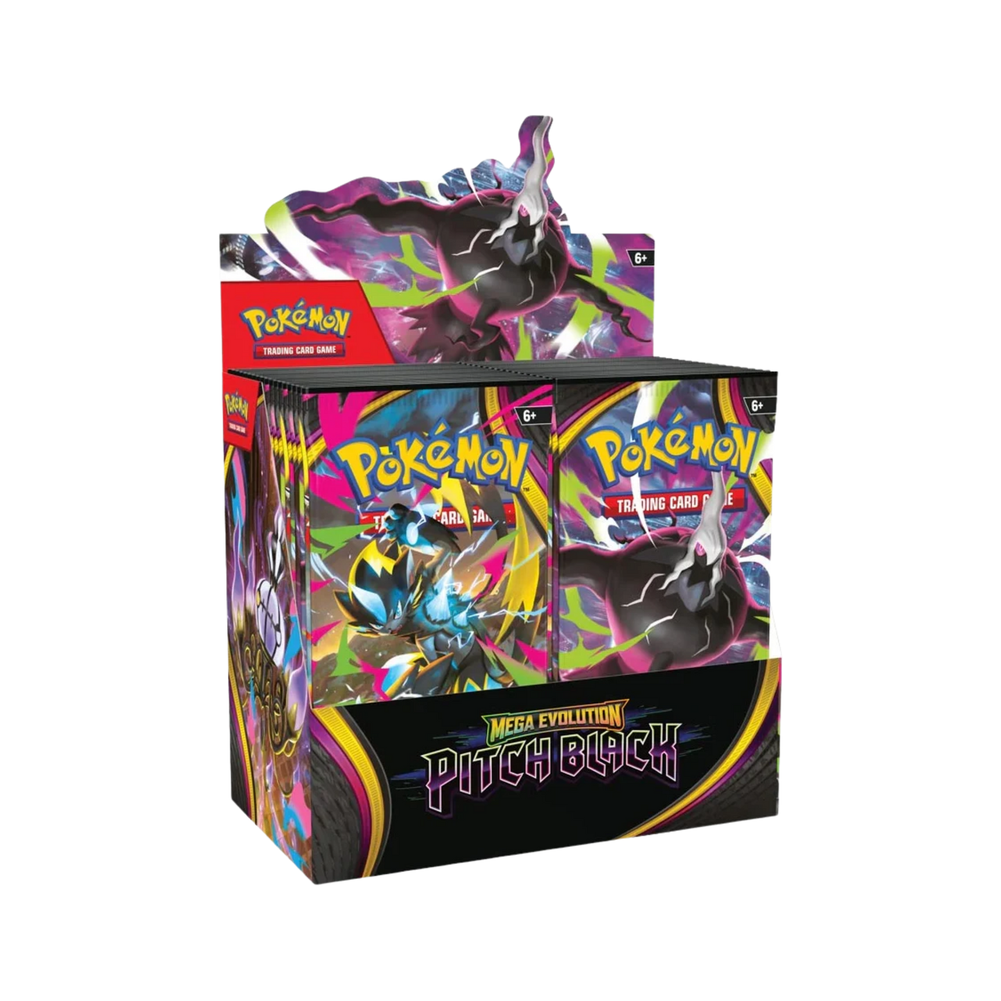 Pokémon Mega Evolution Pitch Black Booster Box med 36 fabriksförseglade booster packs.