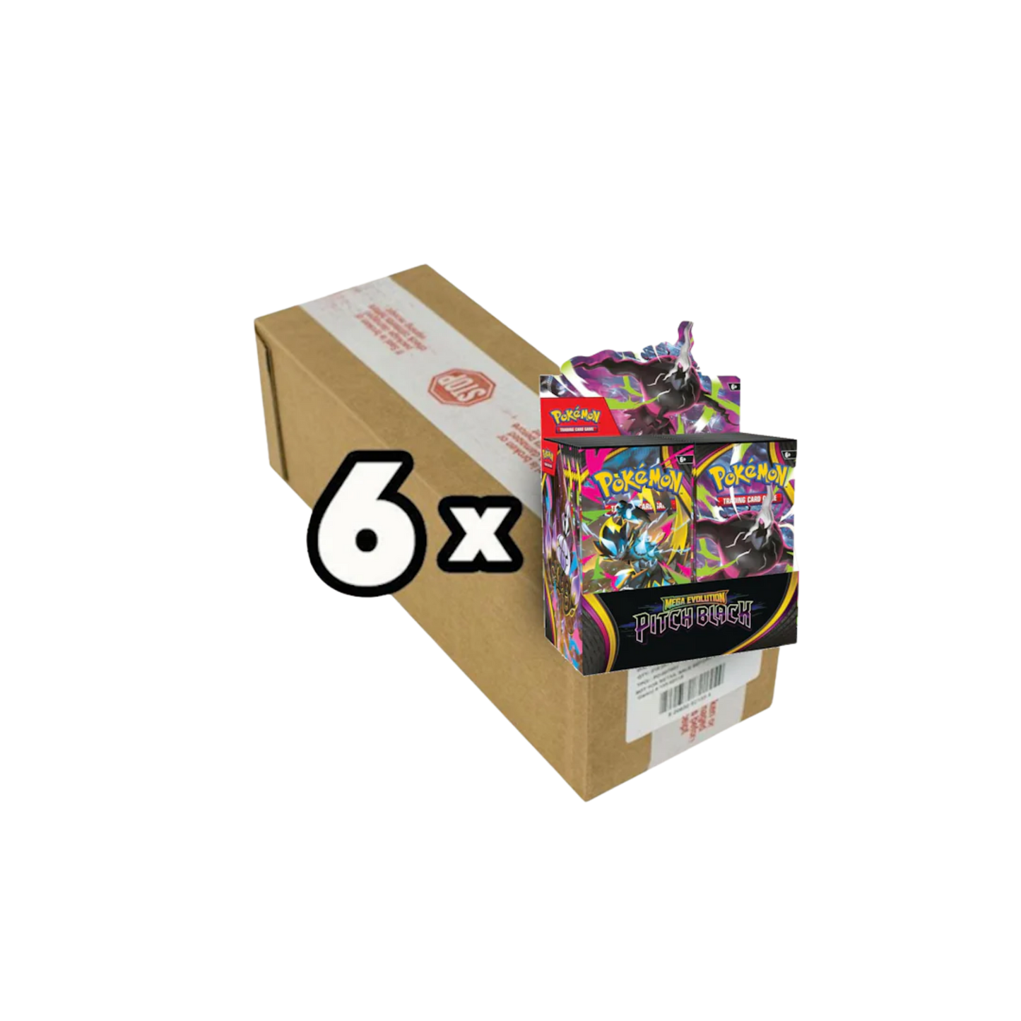 Pokémon Mega Evolution Pitch Black Booster Box Sealed Case med 6 fabriksförseglade Booster Boxes.