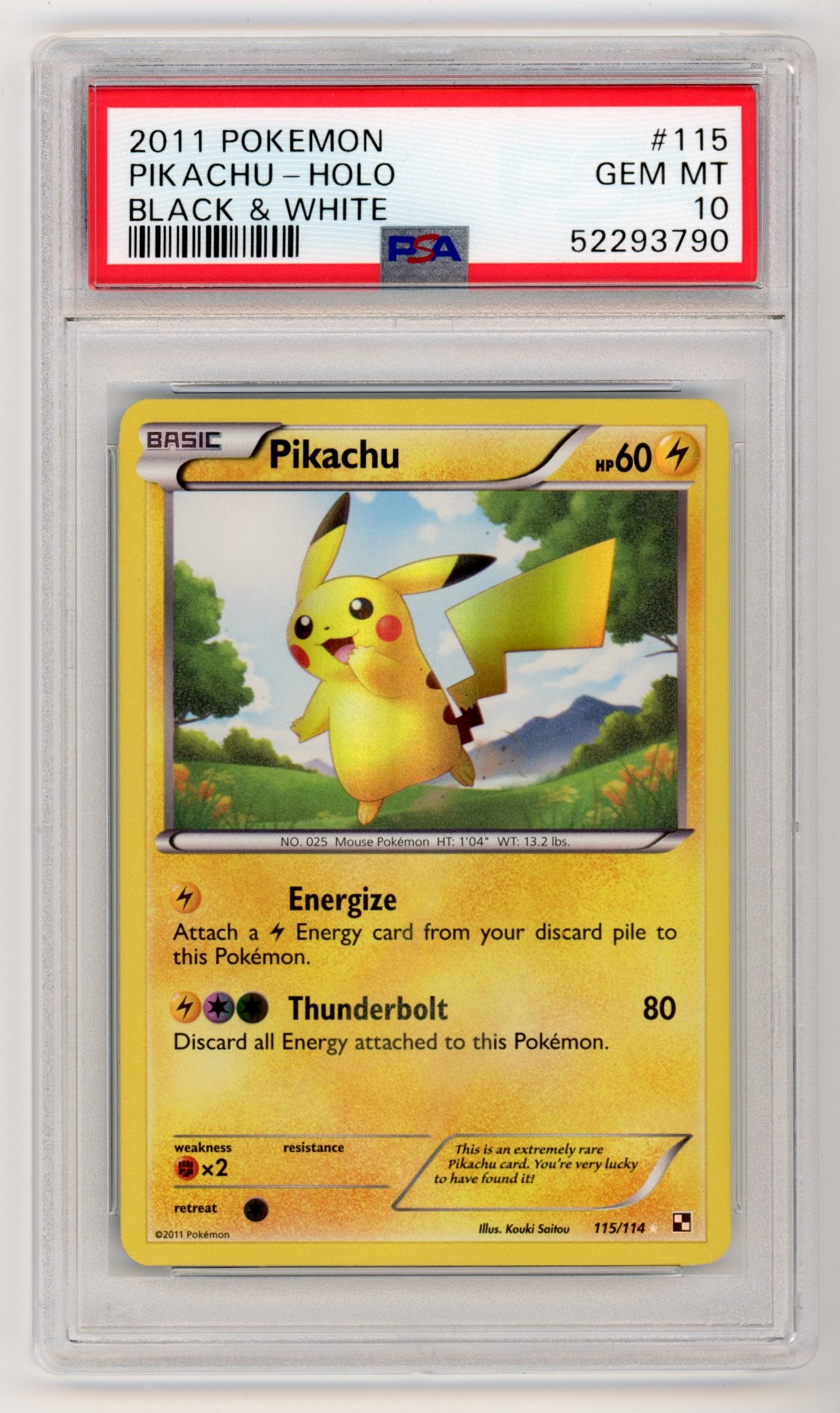 Pikachu Holo - #115/114 PSA 10 - Pokémon Black & White