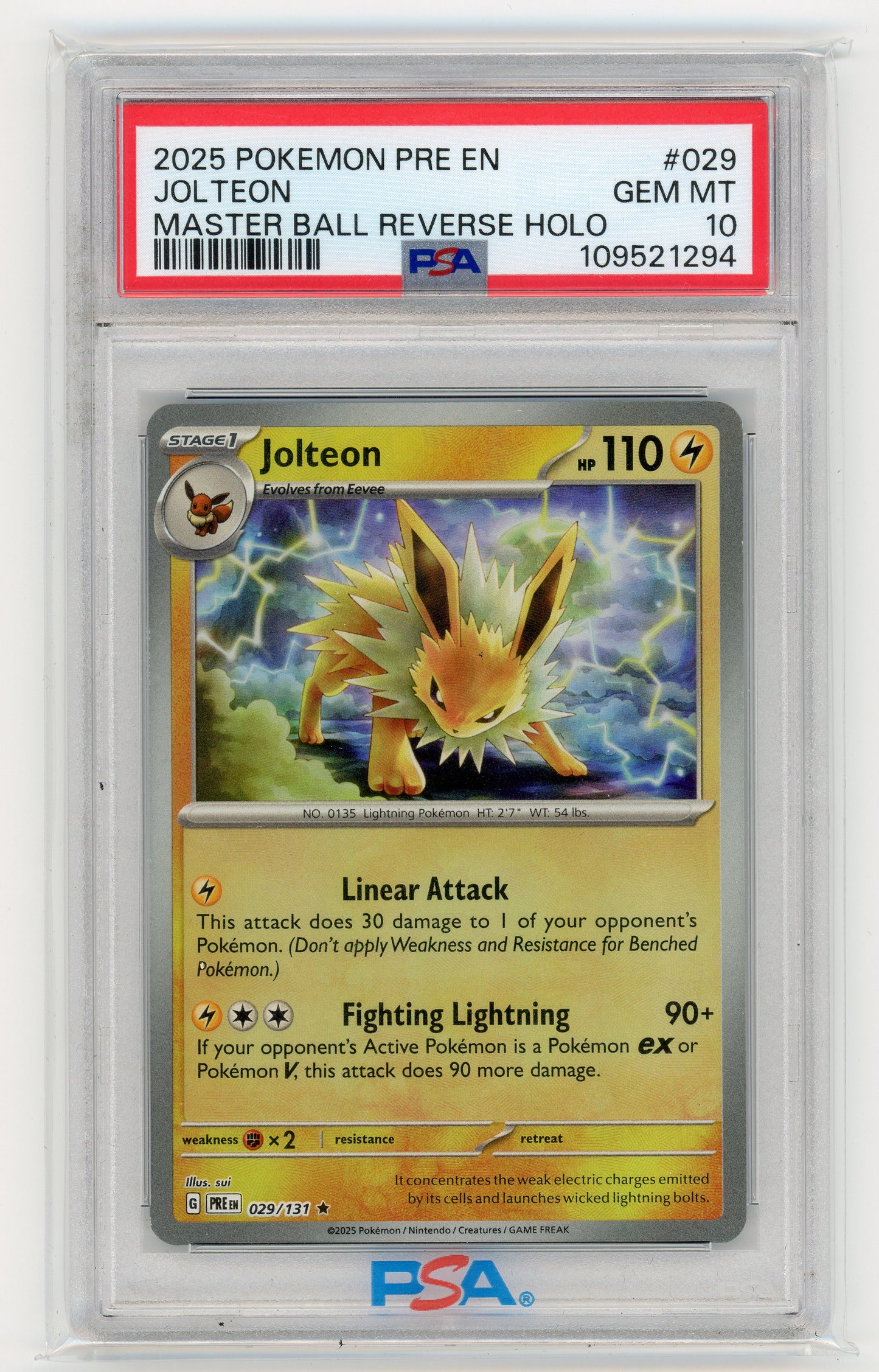 Jolteon Master Ball Rev. Holo - #29 PSA 10 - Pokémon Scarlet & Violet: Prismatic Evolution
