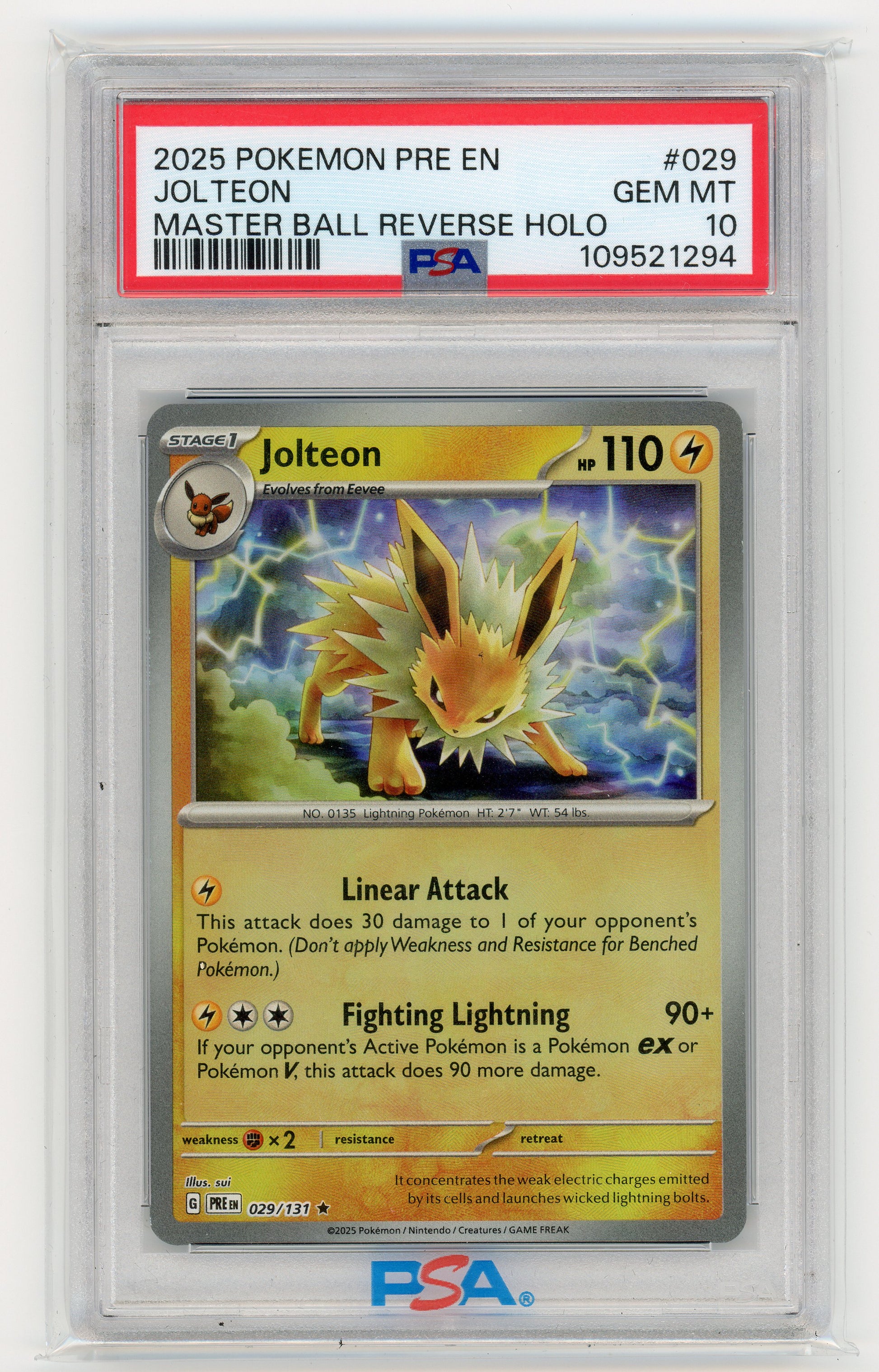 Jolteon Master Ball Rev. Holo - #29 PSA 10 - Pokémon Scarlet & Violet: Prismatic Evolution