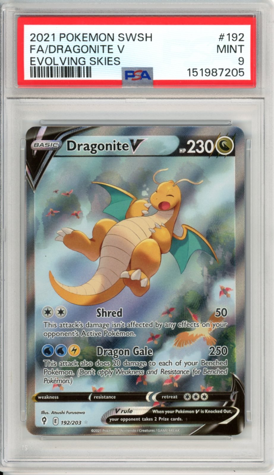 PSA 9 Dragonite V 192/203 - Evolving Skies