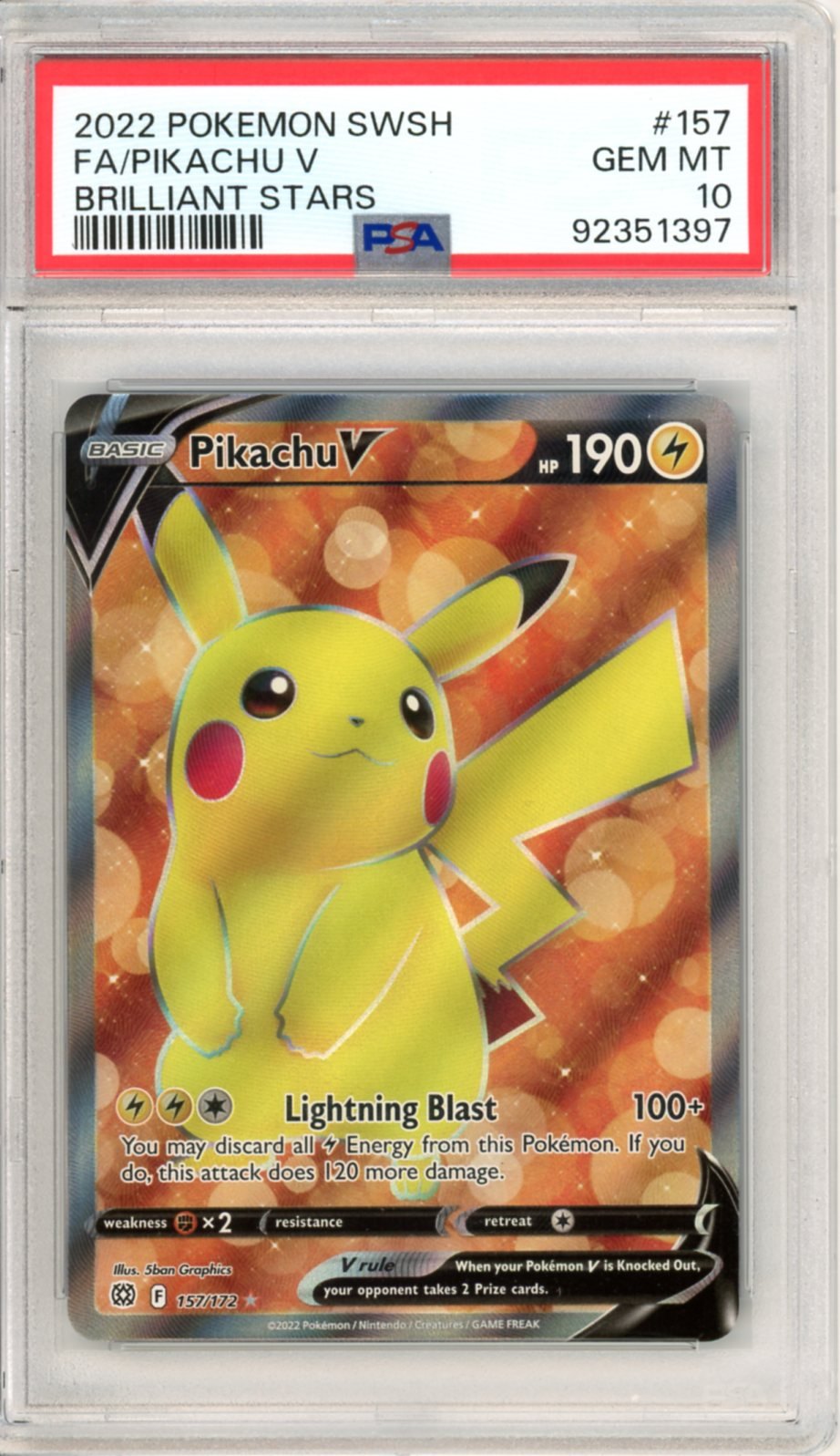 PSA 10 Pikachu V 157/172 - Brilliant Stars