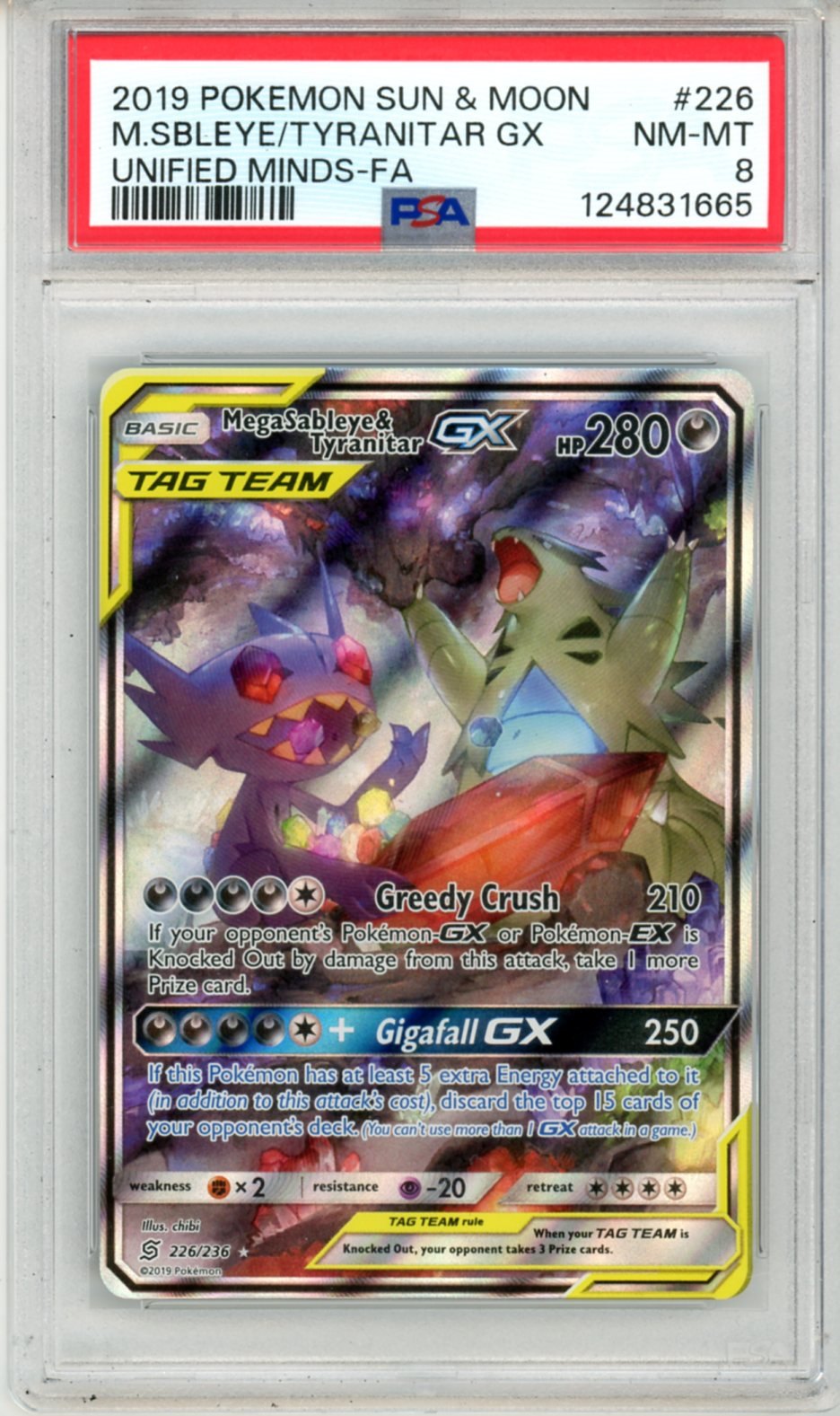 PSA 8 Mega Sableye & Tyranitar-GX 226/236 - Unified Minds