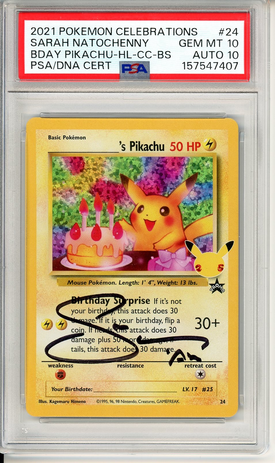 PSA 10 _____'s Pikachu Sarah Natochenny Signature 24 - Celebrations: Classic Collection