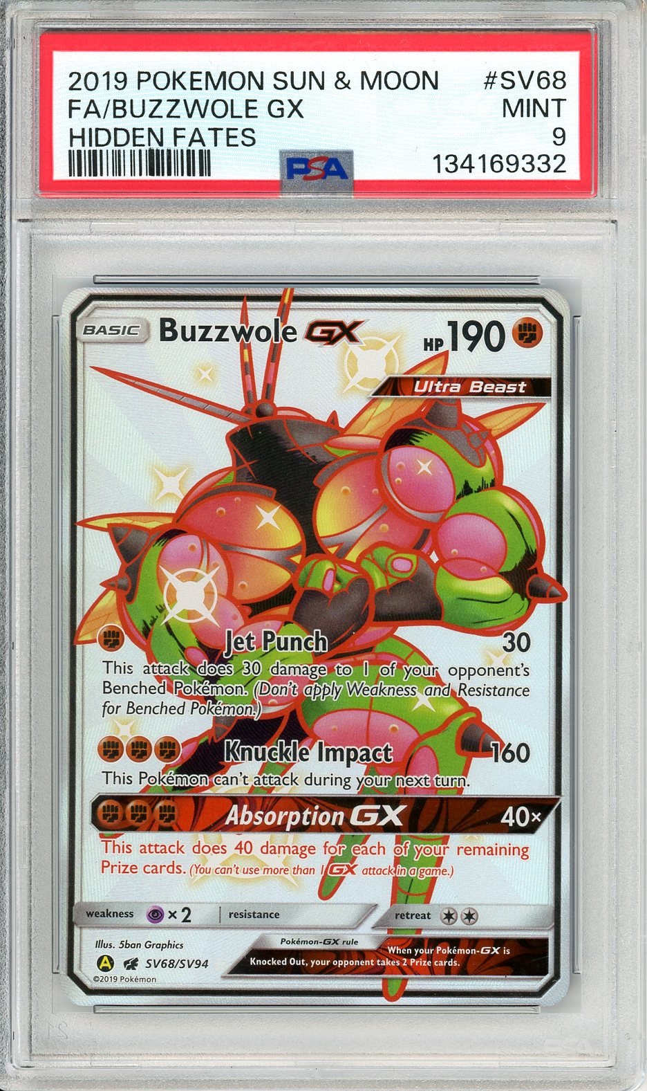 PSA 9 Buzzwole-GX SV68/SV94 - Hidden Fates Shiny Vault