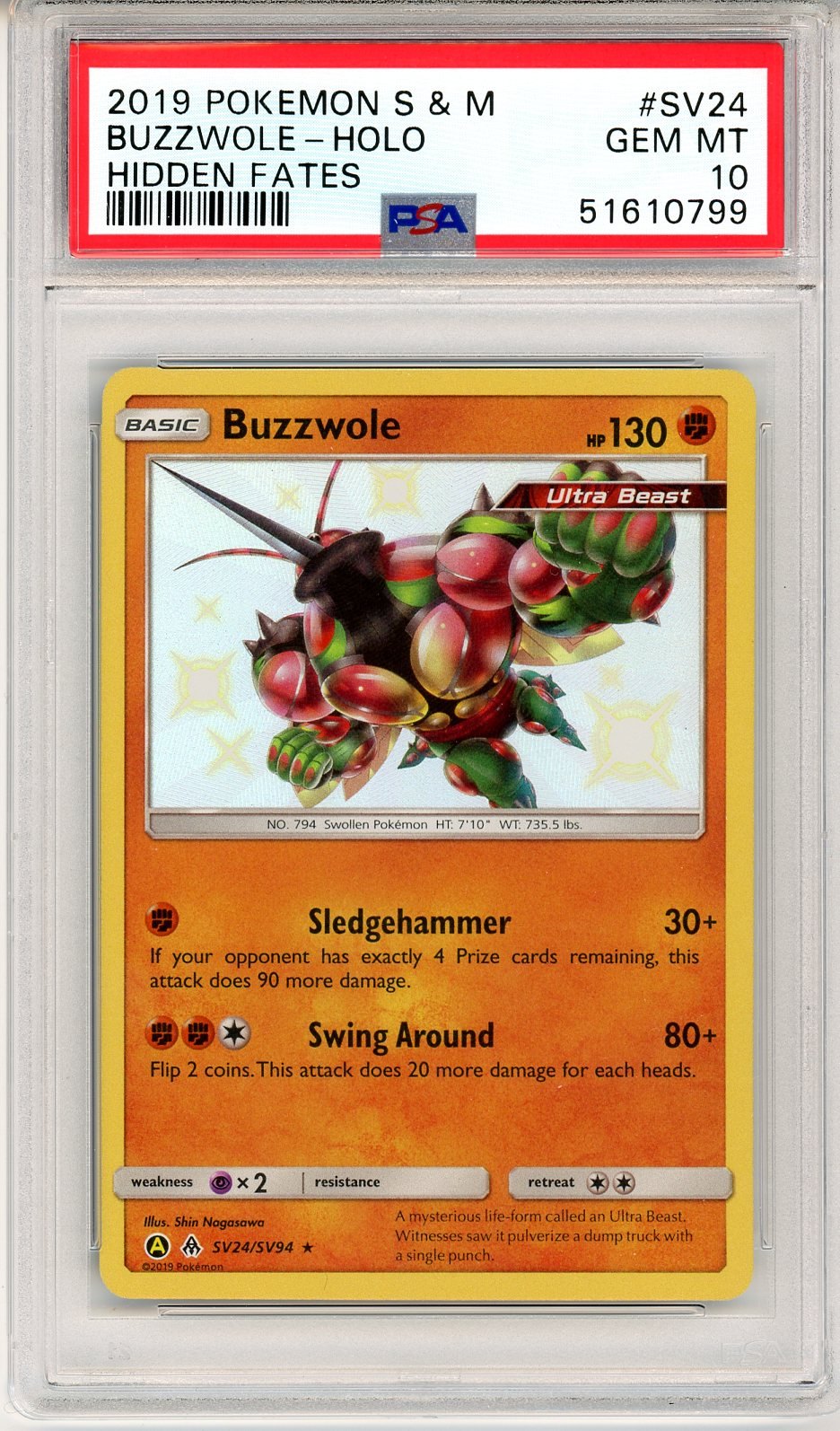 PSA 10 Buzzwole SV24/SV94 - Hidden Fates Shiny Vault