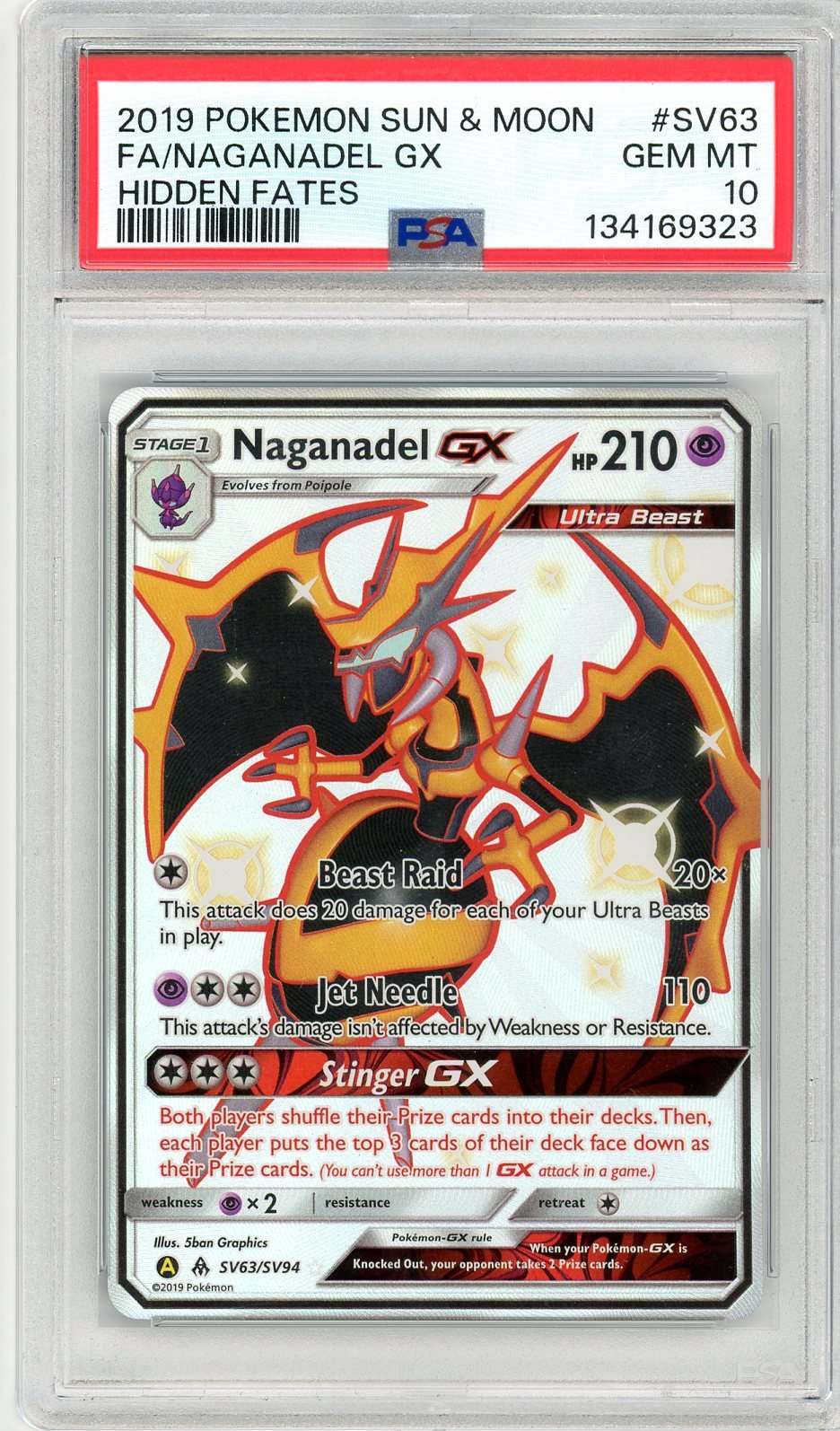 PSA 10 Naganadel-GX SV63/SV94 - Hidden Fates Shiny Vault
