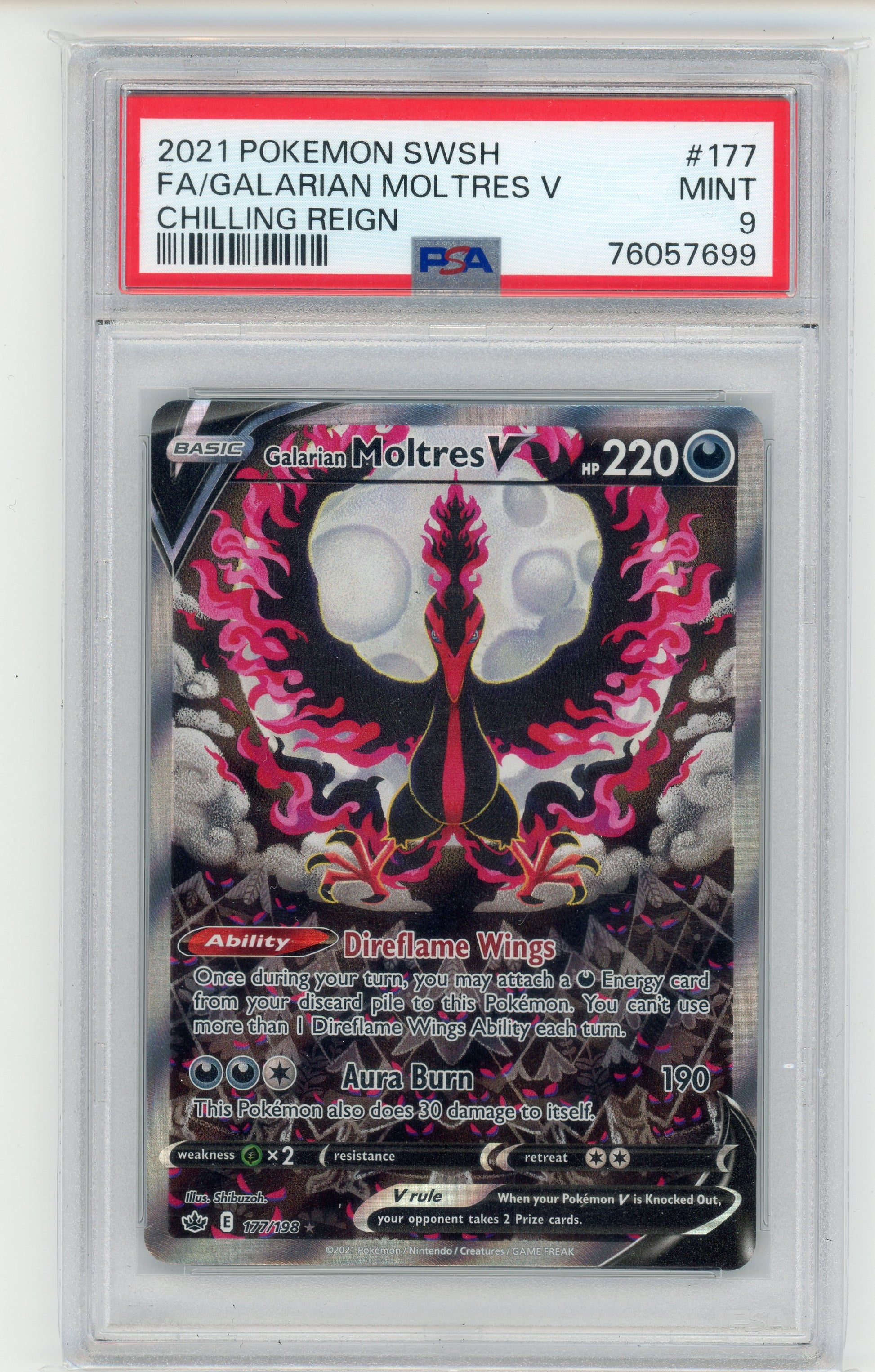 Galarian Moltres V - #177 PSA 9 - Pokémon Sword & Shield: Chilling Reign