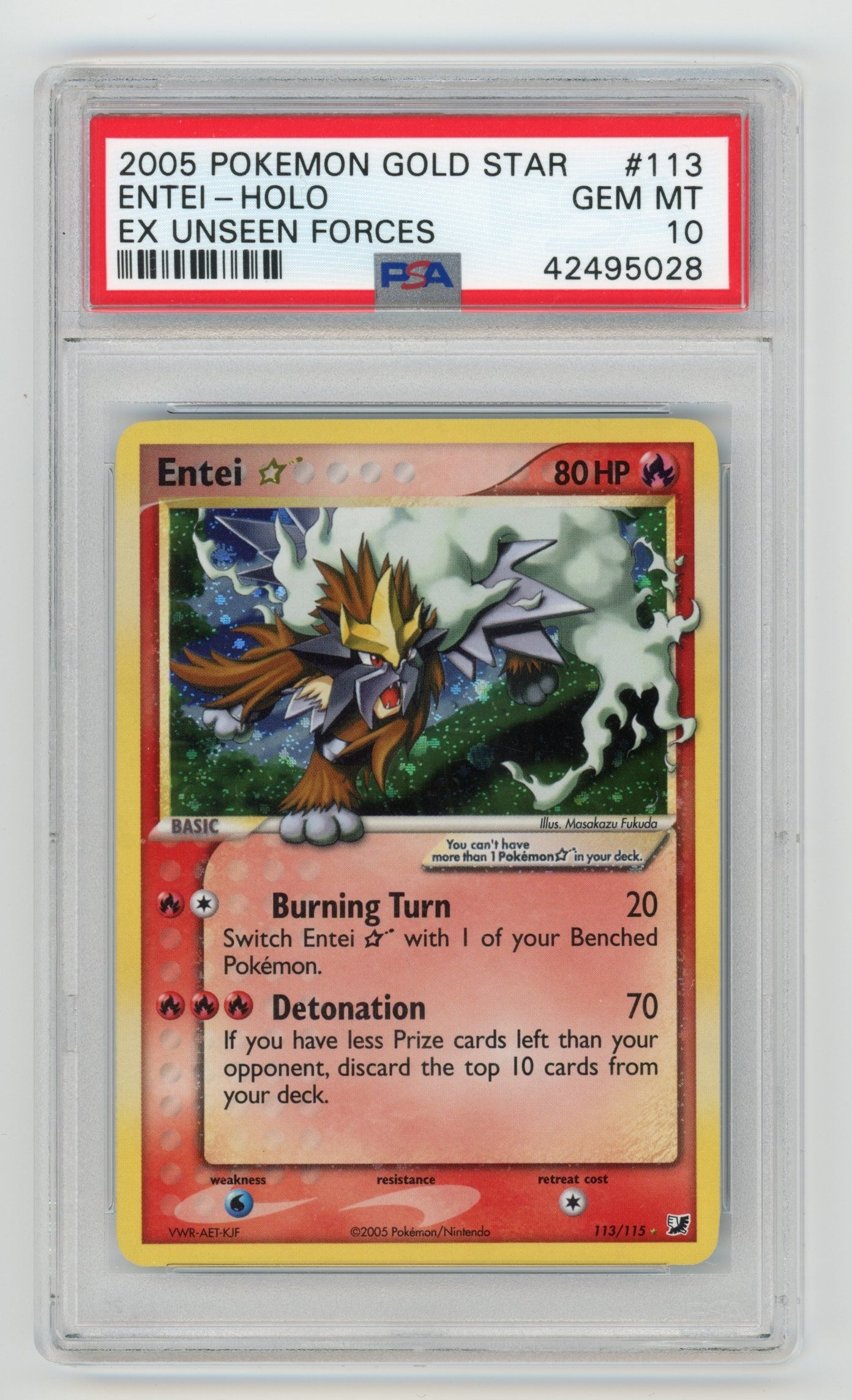 Entei Gold Star - #113 PSA 10 - Pokémon EX: Unseen Forces