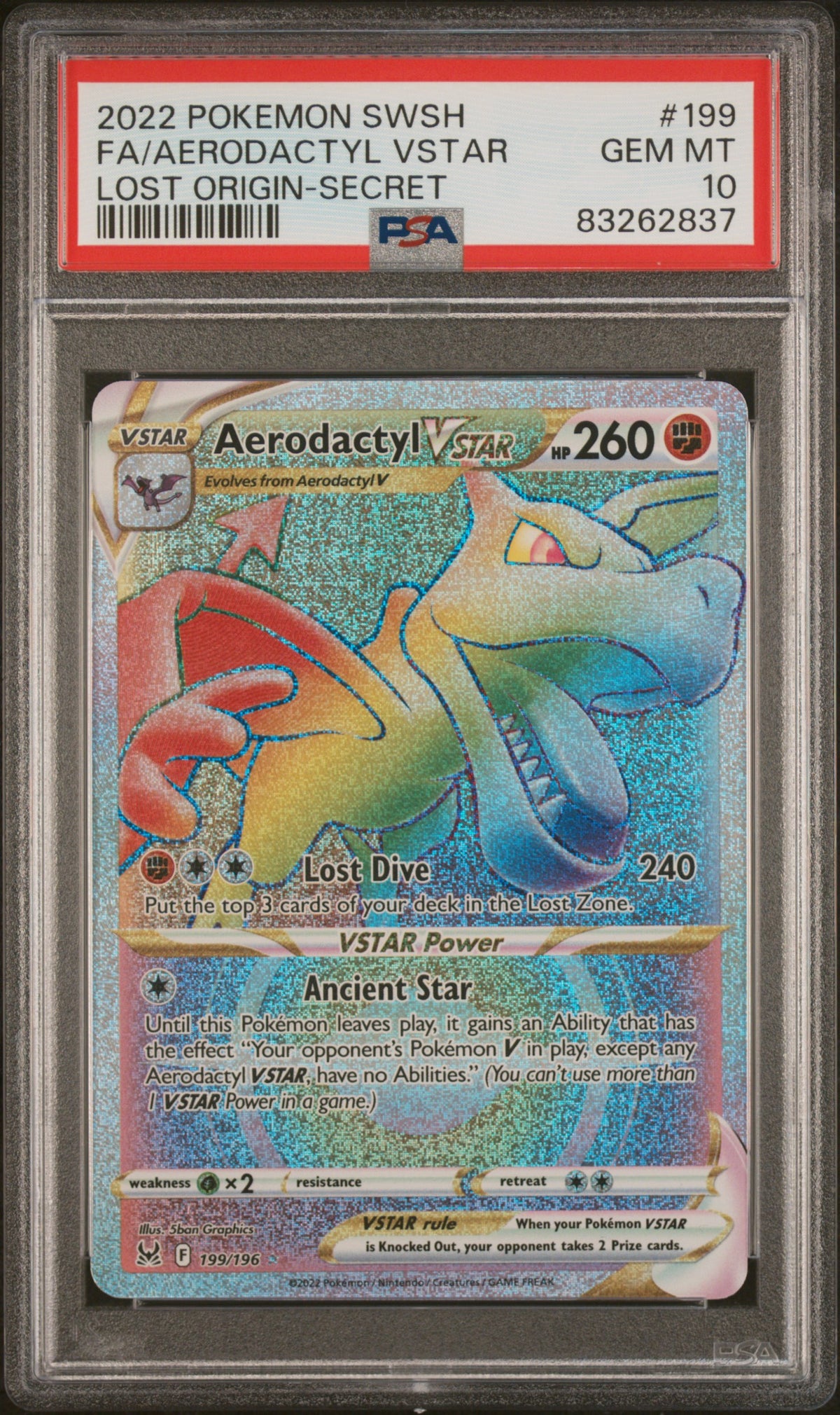 PSA 10 Aerodactyl VSTAR 199/196 - POKEMON SWORD & SHIELD LOST ORIGIN