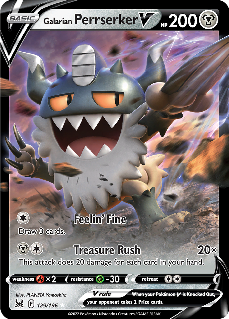 Galarian Perrserker V - #129/196 - Pokémon Sword & Shield - Lost Origin