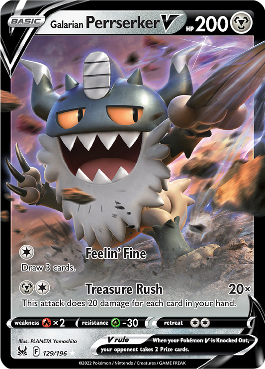 Galarian Perrserker V - #129/196 - Pokémon Sword & Shield - Lost Origin
