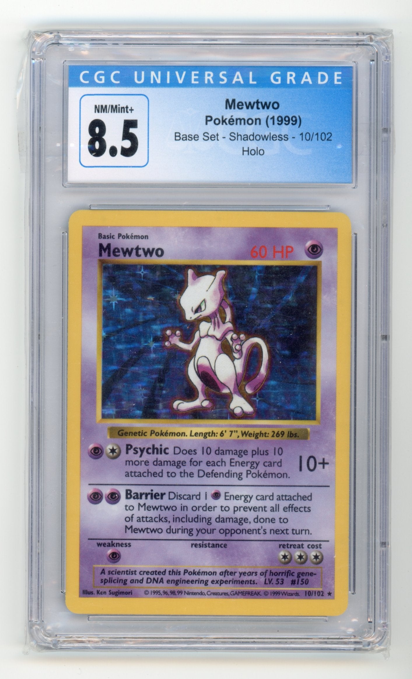 Mewtwo Shadowless Holo- #10/102 CGC 8.5 - Pokémon Base Set: Shadowless