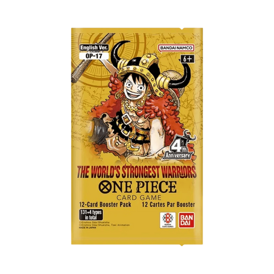 One Piece TCG OP17 The World's Strongest Warriors Booster Pack med 12 engelska One Piece Card Game-kort.