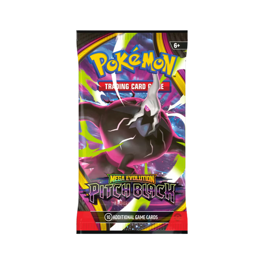 Pokémon Mega Evolution Pitch Black Booster Pack med random artwork från fabriksförseglad Booster Box.