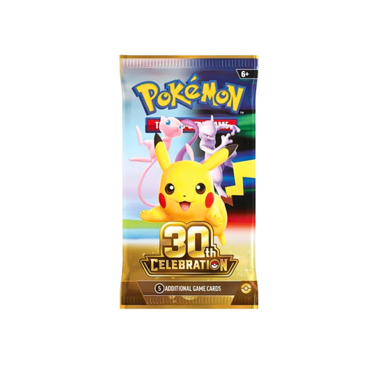 Pokémon TCG 30th Celebration Booster Pack med foilkort och en av 30 unika Pikachu-illustrationer.
