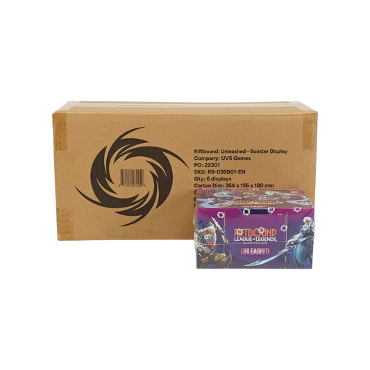Riftbound League of Legends TCG Unleashed Booster Box Sealed Case med 6 fabriksförseglade Booster Boxes.