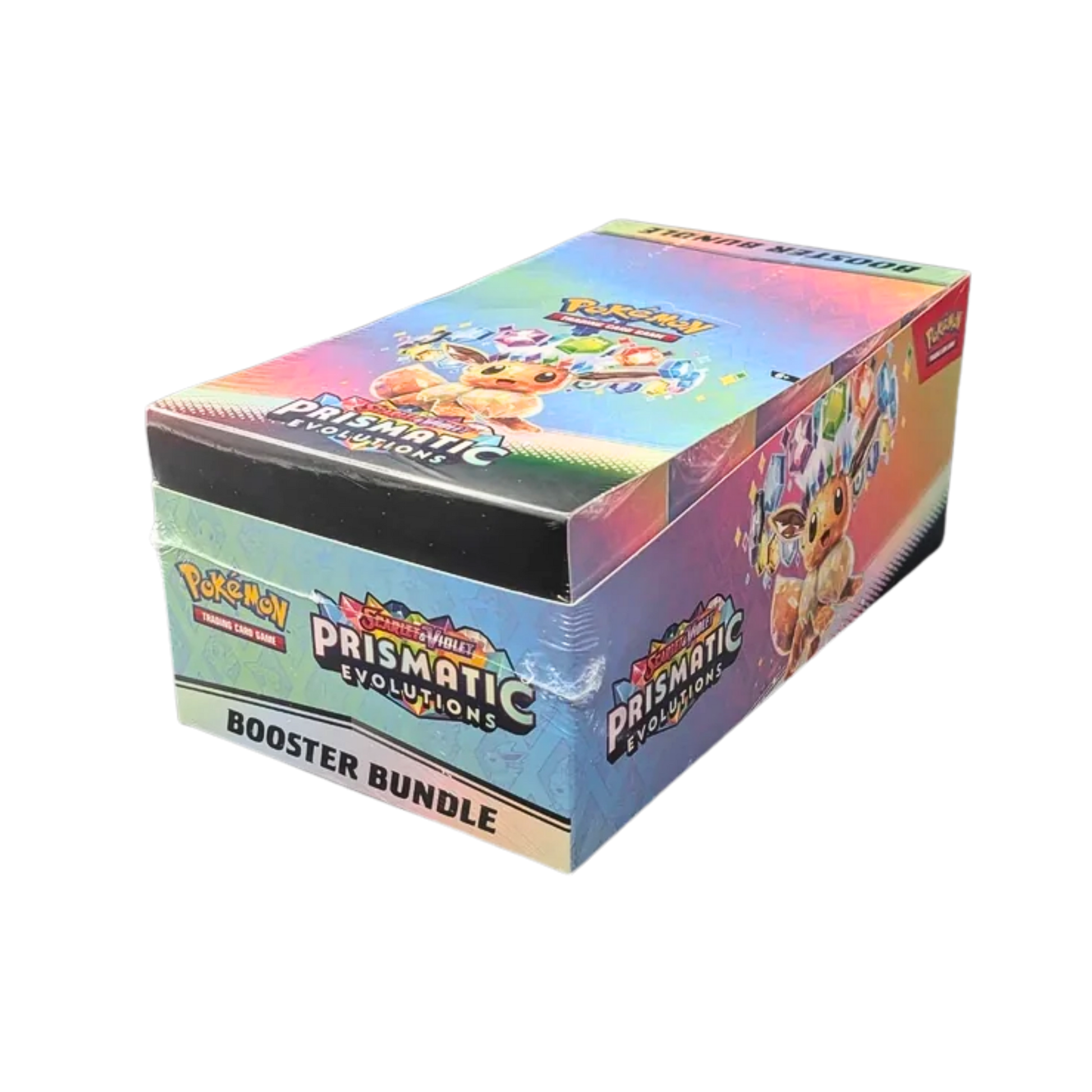 Pokémon Scarlet & Violet Prismatic Evolutions Booster Bundle Display med 10 förseglade booster bundles hos PokeTalk Sverige.