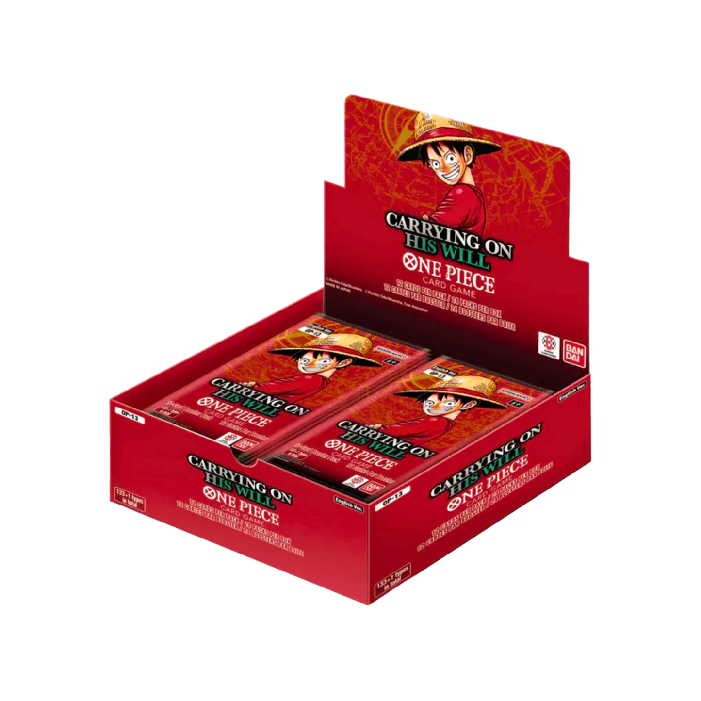 One Piece Card Game OP-13 Carrying On His Will Booster Box English med 24 booster packs.
