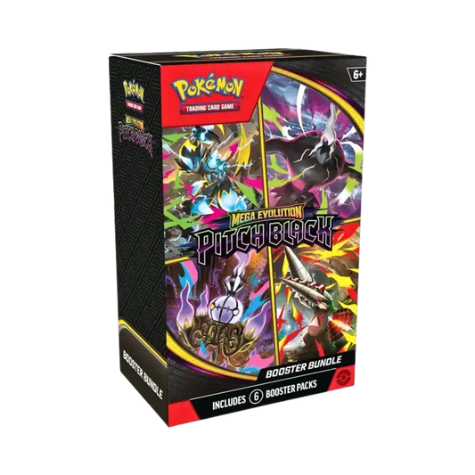 Pokémon Mega Evolution Pitch Black Booster Bundle med 6 fabriksförseglade booster packs.