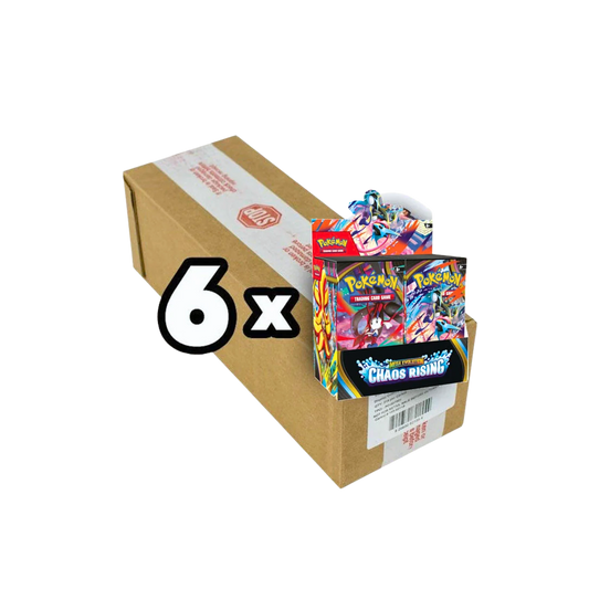 Pokémon Mega Evolution Chaos Rising Booster Box Sealed Case med 6 fabriksförseglade Booster Boxes.