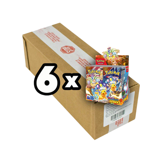 Pokémon Scarlet & Violet Surging Sparks Booster Box Sealed Case med 6 fabriksförseglade Booster Boxes.