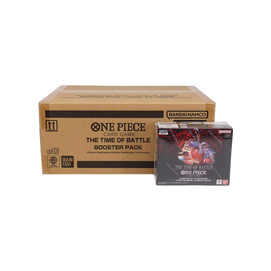One Piece Card Game OP-16 The Time of Battle Booster Box Sealed Case med 12 fabriksförseglade Booster Boxes.