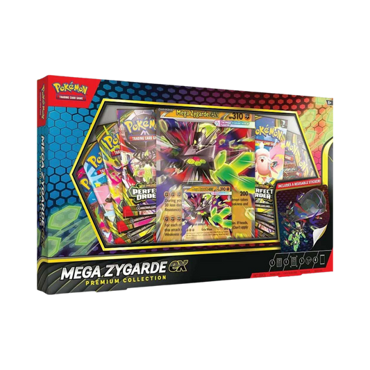 Pokémon Zygarde EX Premium Collection Box med Zygarde EX promo-kort, jumbo-kort och 8 Pokémon TCG booster packs.