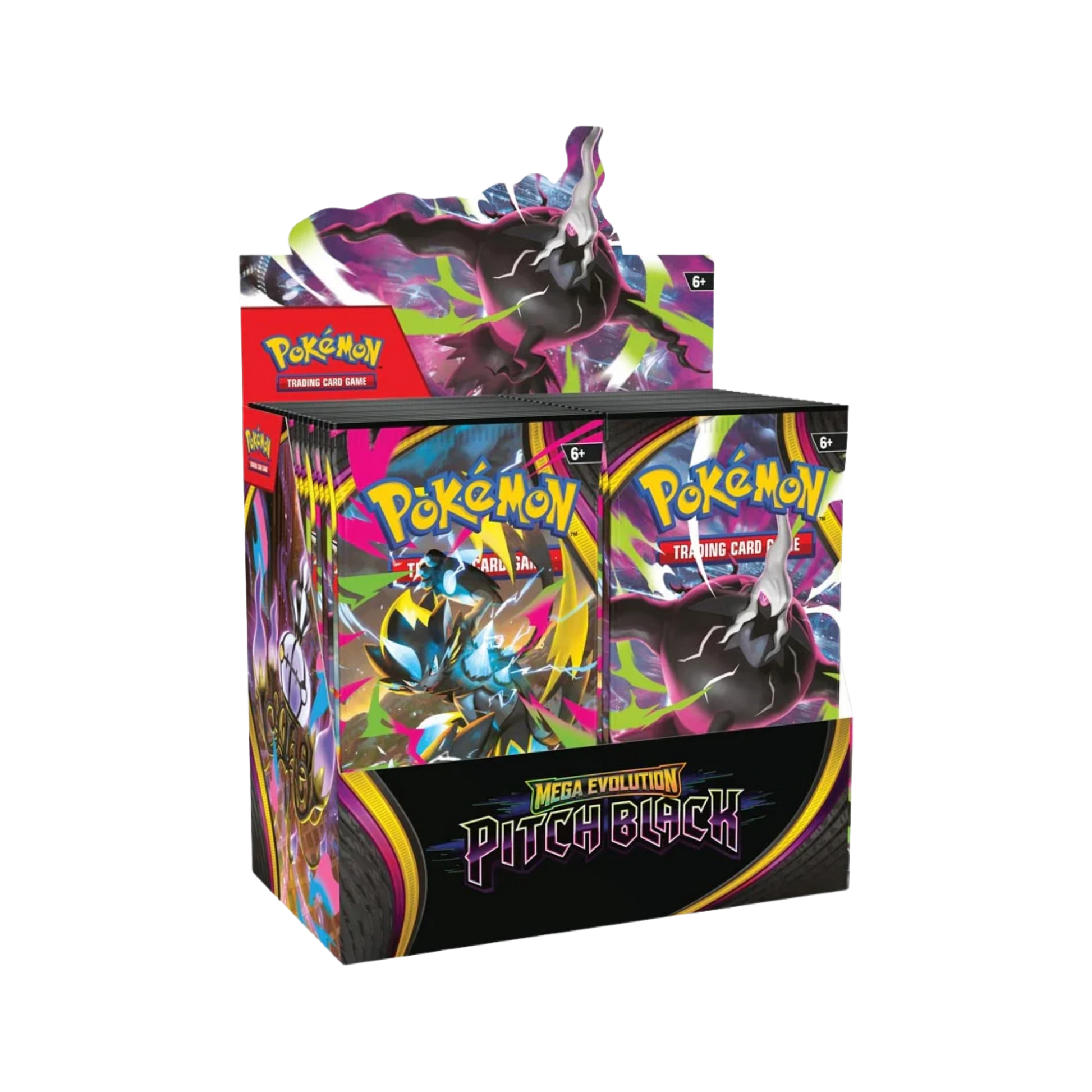Pokémon Mega Evolution Pitch Black Booster Box med 36 fabriksförseglade booster packs.