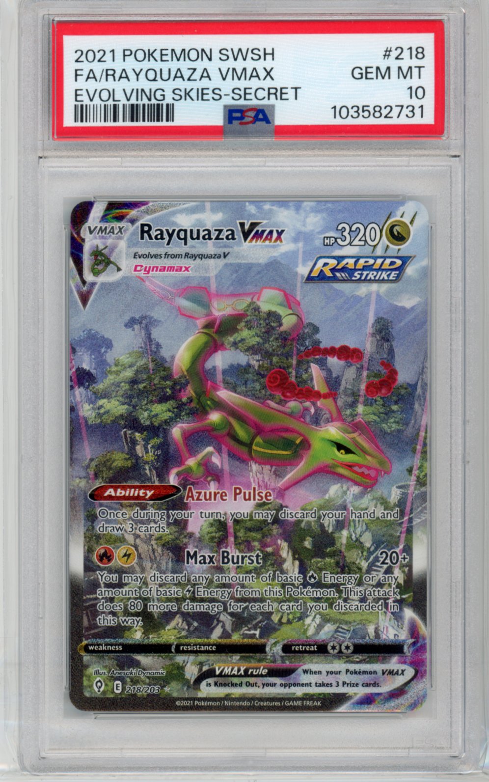 Rayquaza Vmax - #218/203 PSA 10 - Pokémon Sword & Shield: Evolving Skies