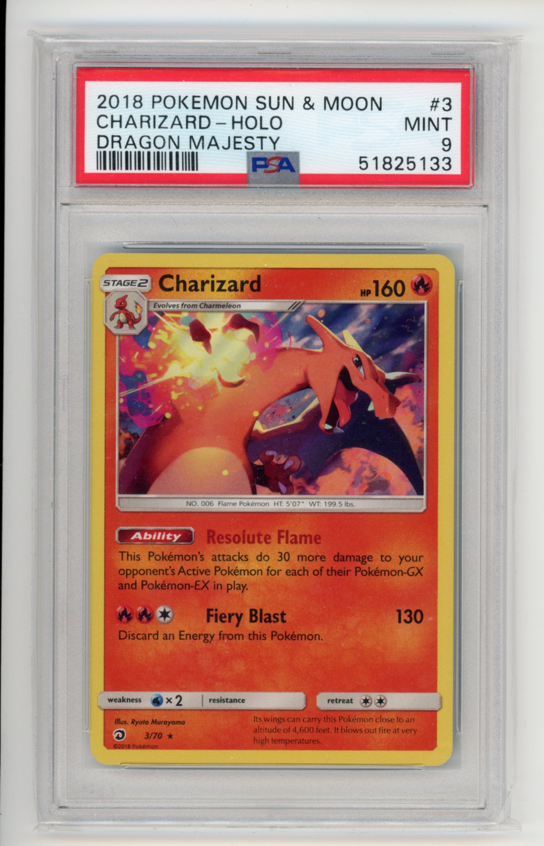 Charizard Holo - #3/70 PSA 9 - Pokémon Sun & Moon: Dragon Majesty