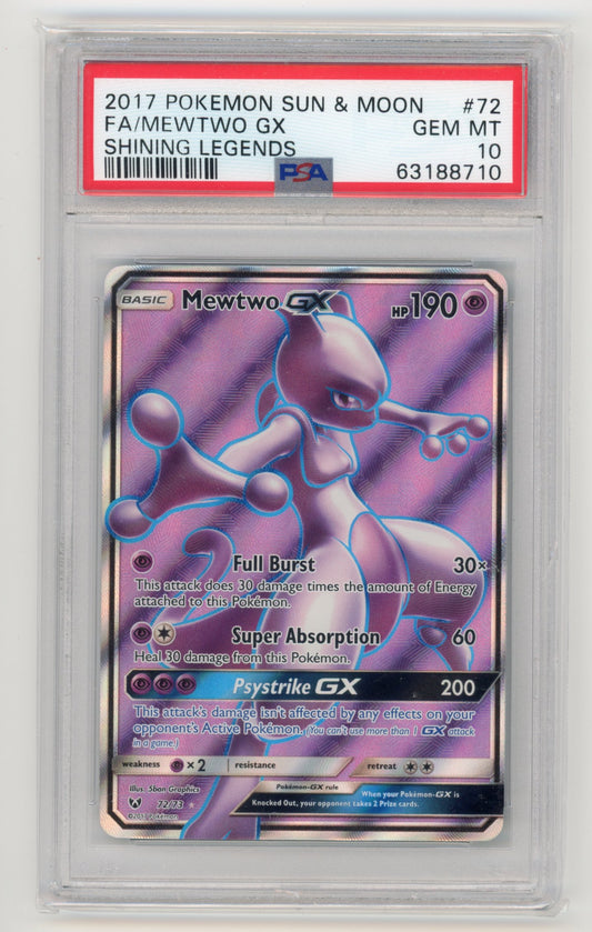 MewTwo GX - #72/73 PSA 10 - Pokémon Sun & Moon: Shining Legends